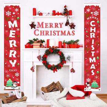 С Рождеством, Баннер на двери крыльца, Настенный Орнамент, подарок на Новый Год, Рождественская вечеринка Navidad, Украшение домашнего Двора.