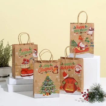 Большие пакеты для рождественских подарков из Крафт-бумаги Санта-Клаус, Снеговик, Елка, пакеты для упаковки конфет, печенья, подарочные пакеты для Рождественских подарков