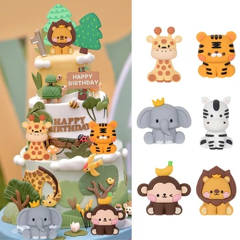 Топпер для торта с животными в виде сафари в джунглях, Милый Лев, Слон, Жираф, украшение для торта на 1-й день рождения детей, украшения для вечеринки в лесу и тропиках
