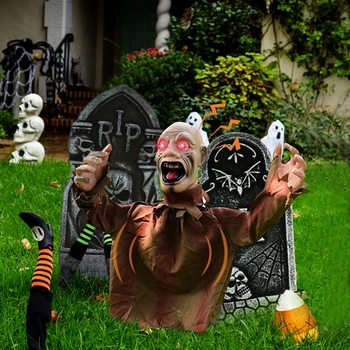 Страшная кукла на Хэллоуин, Вставка в пол, Большие Качели, Светящийся Призрак, Управление звуком, Страшный Реквизит, Украшение дома с Привидениями в саду на открытом воздухе.