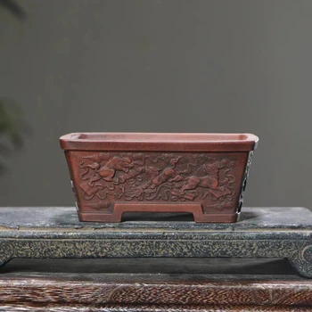 Фиолетовый Глиняный цветочный горшок Прямоугольный таз для кормушек В античном китайском стиле Классическое Изготовление Старинных предметов