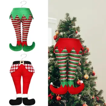 Украшения для Рождественской елки, мягкие праздничные полосатые ножки Эльфа, Рождественские украшения, праздничные полосатые ножки Эльфа с крючком