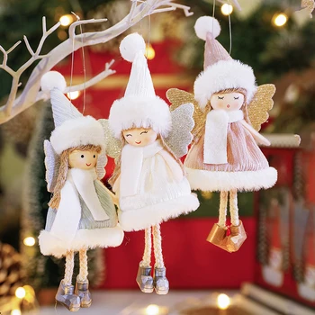 Navidad 2024 Плюшевые подарки для девочек-ангелов, подвеска, Рождественская елка, декор, Ангелы Санта-Клауса, подвесные украшения, Рождественские украшения для дома 2023