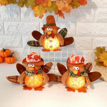 Плюшевые куклы из индейки осеннего урожая со светодиодной подсветкой, украшения из индейки в виде гномов на День благодарения, Подарок на Рождество и Хэллоуин, светящиеся игрушки