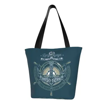 Ретро Винтажный Морской якорь, продуктовая сумка, сумки для покупок, женская забавная холщовая сумка для покупок в морском стиле, сумки большой емкости