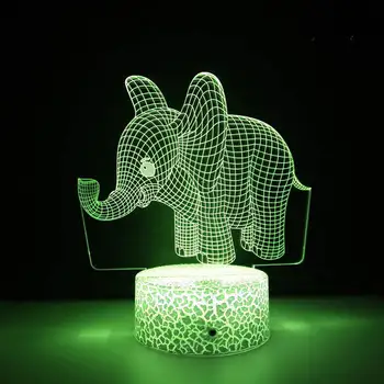 Nighdn Elephant LEed Ночник для детей 3D Иллюзионная лампа Прикроватный столик Украшение спальни Рождественские подарки на День рождения для детей