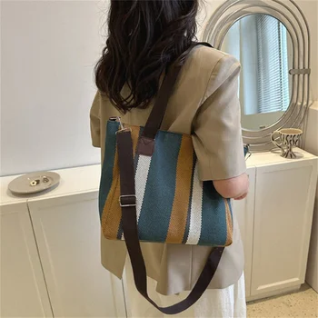 Модная полосатая женская сумка через плечо в Корейском стиле, холщовые сумки-слинги, маленькая Квадратная сумка через плечо, мамины простые дорожные сумки