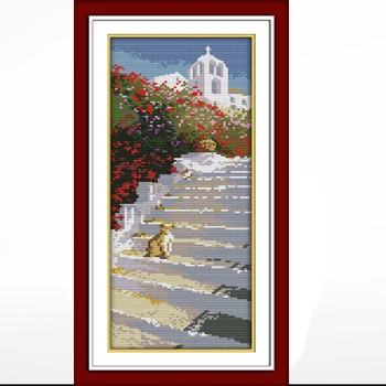 Пейзаж Санторини, вышитый крестиком, гостиная, спальня, подвесная картина, ручная вышивка 11 карат/14 карат