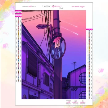 Сделай сам аниме Алмазная живопись Японская улица Фиолетовый Закат Уютный Комплект для вышивания крестом из кристаллов Украшение стен общежития для девочек