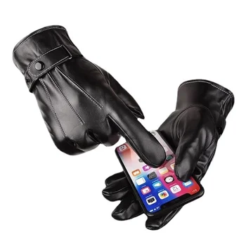 1 пара мужских перчаток из искусственной кожи на зиму и осень для вождения, сохраняющих тепло, кашемировые тактические перчатки, черные водонепроницаемые рукавицы для занятий спортом на открытом воздухе