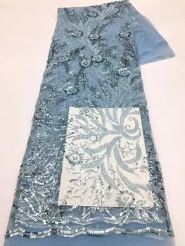 Новейшая африканская кружевная ткань с блестками 2023, высококачественный бисерный кружевной материал, 5 ярдов Французских нигерийских кружевных тканей для вечернего платья