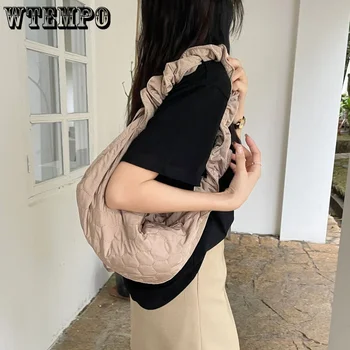 Однотонная нейлоновая сумка-тоут через плечо, женские сумки с клецками, плиссированная женская сумка на шнурке, простая женская сумка для пригородных поездок
