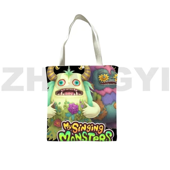 3D My Singing Monsters Складные сумки для покупок для продуктов, милая мультяшная холщовая сумка-тоут, женская сумка из супермаркета, мужские модные сумки для рук