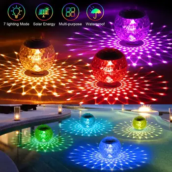 Солнечные плавающие фонари для бассейна, встроенный аккумулятор емкостью 600 мАч, энергосберегающий Вращающийся садовый светильник, меняющий цвет на 7 цветов.