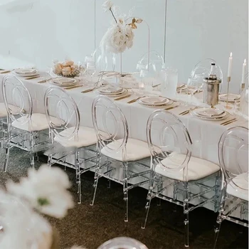 20шт) Современный дизайн кристально чистого пластикового стула с поперечной спинкой для украшения домашней вечеринки в отеле, свадебного зала и церкви.