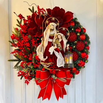 Рождественский венок, декор, искусственная гирлянда, Венок с подсветкой, Украшения для подвешивания на двери Рождественской елки, 30 см, Рождественские Подвесные украшения