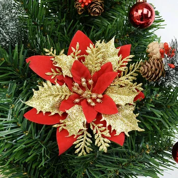 5шт Блестящие искусственные рождественские цветы Украшения для Рождественской елки Украшения Веселые Рождественские украшения для дома Подарок на Новый год
