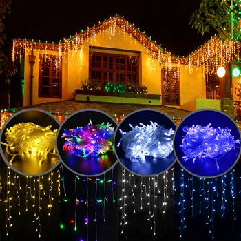 Светодиодные шторы, гирлянды из сосулек, световые украшения для дома, карниза, уличного зимнего декора, праздничного освещения, Рождественских уличных гирлянд