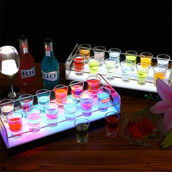 Перезаряжаемая Акриловая подставка для 6 или 12 стаканов с подсветкой RGB, Сервировочный держатель, Подставка для винных бокалов, Светодиодный Поднос для обслуживания VIP-рюмок