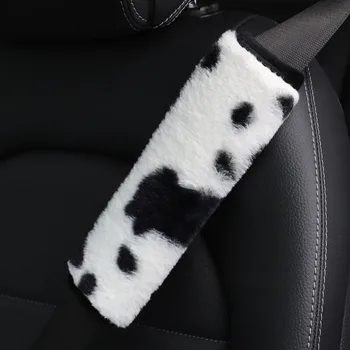 Зимний молочный плюшевый черно-белый чехол для ремня безопасности автомобиля, накладка на плечевой ремень, накладка на бампер, чехол для ремня безопасности, автомобильные аксессуары для интерьера