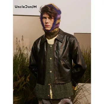 UncleDonJM Короткое дизайнерское кожаное пальто из крафт-бумаги в стиле Ретро, мотоциклетная байкерская куртка, Мужская Мото- и байкерская куртка для мужчин класса люкс