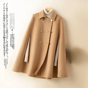 Японское уличное модное зимнее женское пальто из холодной шерсти, двубортное Элегантное современное сдержанное модное женское пальто от холода