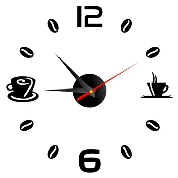 3D настенные часы Европейская Акриловая наклейка на стену Украшение дома Офис Гостиная Кварцевая игла Кофейные Чашки Настенный декор кухни
