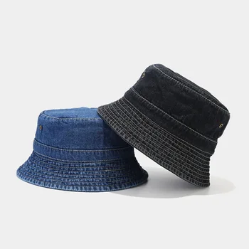 Шляпа-ведро из джинсовой ткани в гонконгском стиле, мужская простота, выстиранная, потертая, дышащая, в стиле ретро, Женская солнцезащитная шляпа на открытом воздухе