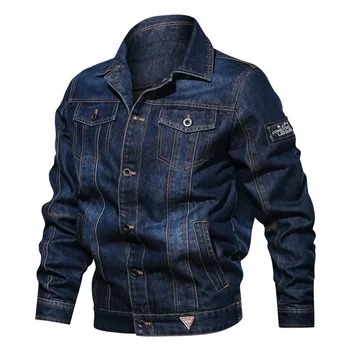 Новая повседневная мужская свободная однотонная универсальная джинсовая куртка большого размера с несколькими карманами, персонализированное простое пальто поло