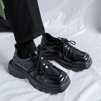 Черные роскошные кроссовки, мужские кожаные туфли в британском стиле, демисезонные дышащие дизайнерские лоферы, увеличивающие рост, модные