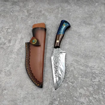 Новое поступление Ножа с фиксированным лезвием, деревянной ручкой, с кожаными ножнами, для выживания на открытом воздухе, охотничий инструмент EDC, прямой нож