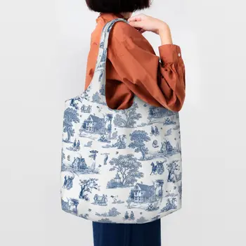 Французский орнамент Toile De Jouy, сумки для покупок, классические традиционные холщовые сумки для покупок, вместительные сумки