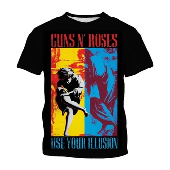 Летние футболки Guns N Roses с 3D-принтом Рок-группы, мужские и женские винтажные модные футболки большого размера с коротким рукавом, детские футболки, топы, одежда