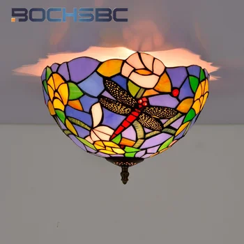 BOCHSBC Витраж Тиффани 12 дюймов Стрекоза люстра в цветочном стиле деко столовая спальня фойе прихожая потолочный светильник