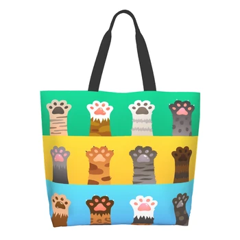 Кошачья лапа, очень большая продуктовая сумка, Милое животное, Многоразовая сумка для покупок, сумка для хранения в путешествиях, легкая моющаяся сумка через плечо