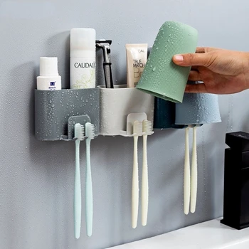 Пылезащитный Держатель зубной щетки, подставка-органайзер, стойка для хранения зубной пасты без перфорации, с крючком, многофункциональные Аксессуары для ванной комнаты
