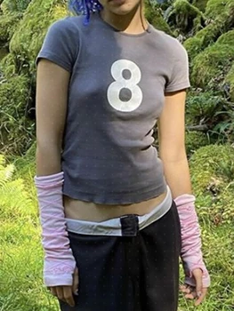 Y2k Эстетика, Топы, Тонкая футболка Fairycore с принтом, Японские Футболки Y2k Harajuku С коротким рукавом, 2000-е, Kawaii, укороченный топ для девочек