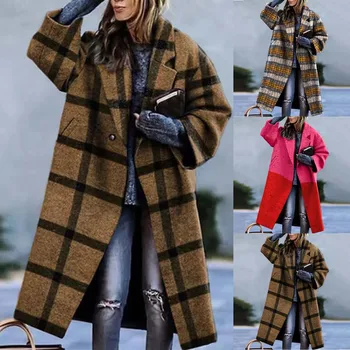 2023 Новые европейские и американские осенние женские длинные Тонкие шерстяные Зимние куртки для женщин Модная одежда для женщин Шерстяные куртки Пальто