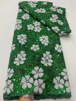 2023 Высококачественная Африканская Нигерийская Кружевная Ткань С Вышивкой Тюль Чистое Свадебное Платье Гипюр Блестки Для Шитья Бисером 5 ярдов