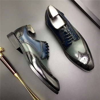 Новая высококачественная деловая официальная мужская обувь, модные яркие кожаные модельные туфли с резной шнуровкой