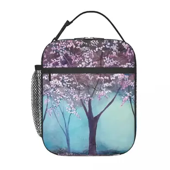 Школьная сумка для ланча под цветущими вишнями, Оксфордская сумка для ланча в офис, путешествия, кемпинг, термоохладитель, ланч-бокс