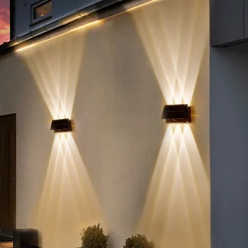 Домашний декор, водонепроницаемые светодиодные настенные светильники с подсветкой Вверх и вниз, наружное освещение сада виллы, солнечный свет для омывания стен, наружная лампа
