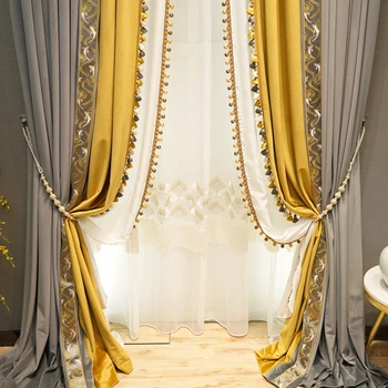 Простые и насыщенные однотонные шторы из матовой бархатной ткани с вышивкой и атмосферные шторы для гостиной столовой спальни