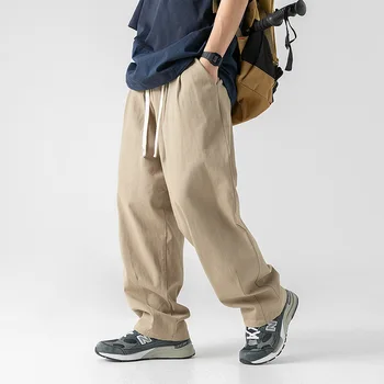 Мужские брюки с драпировкой, повседневные брюки из чистого хлопка с двойной складкой в стиле ретро, универсальные брюки, мужская одежда