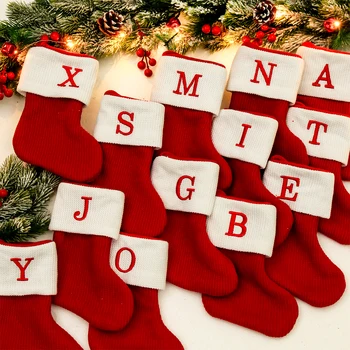 Рождественские Вязаные носки с буквами алфавита, Веселая Рождественская Елка, украшение для дома, Рождественские подарки, Подарки на Новый Год