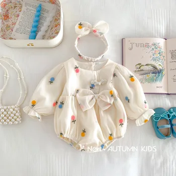 Детское боди с вышивкой для осенней девочки 0-2 лет, Милая одежда для новорожденных