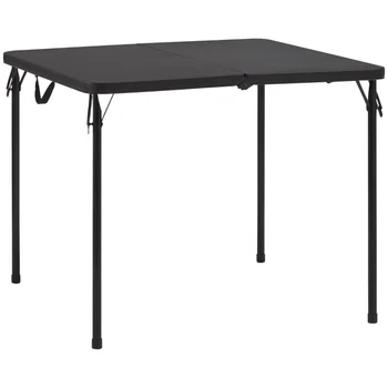 Квадратный складной столик из смолы насыщенного черного цвета.