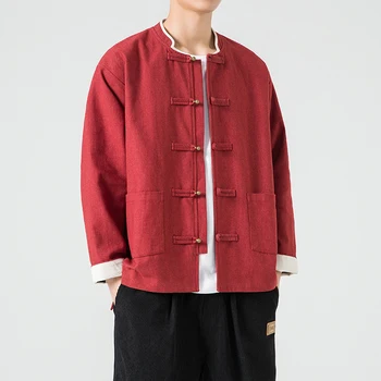 2023 Винтажная мужская куртка в китайском стиле, осенние пальто, мужские куртки, Уличная одежда с воротником-стойкой, одежда в стиле харадзюку