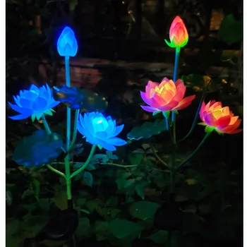 Солнечная лампа lotus, меняющая цвет, светодиодная наземная садовая лампа lotus, декоративная лампа для газона, 3led лампа для искусственного цветка