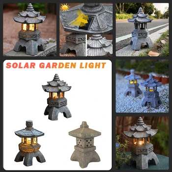 Солнечный Светодиодный садовый светильник из смолы в китайском стиле, каменная башня, декор для сада, IP55 Водонепроницаемый ландшафтный светильник во внутреннем дворе